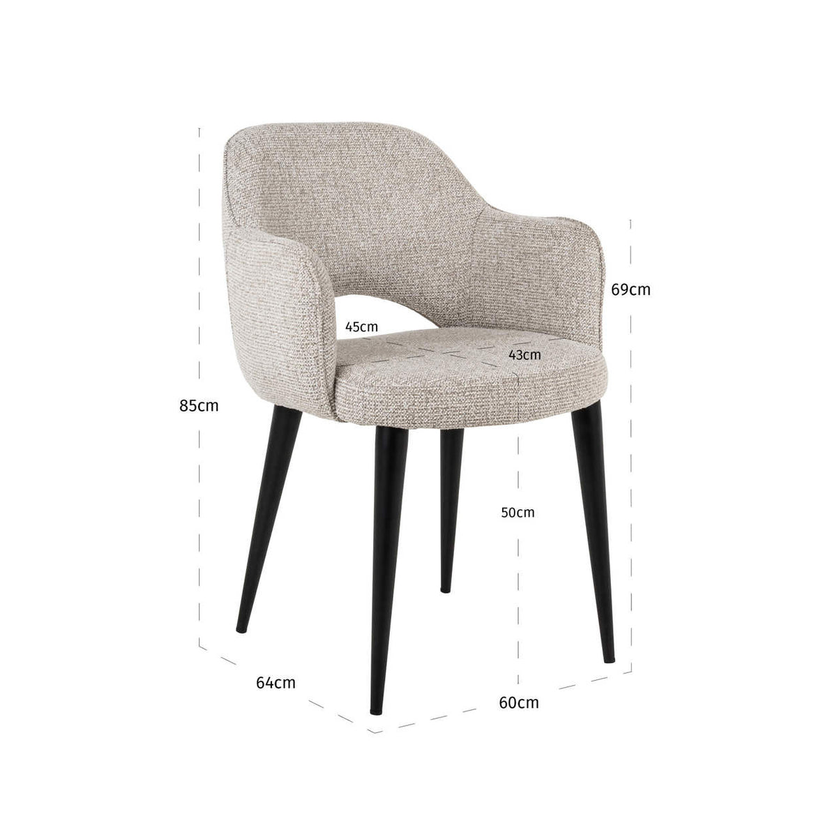 Scaun dining Giovanna, fancy natural, ignifug – desen tehnic cu dimensiuni
