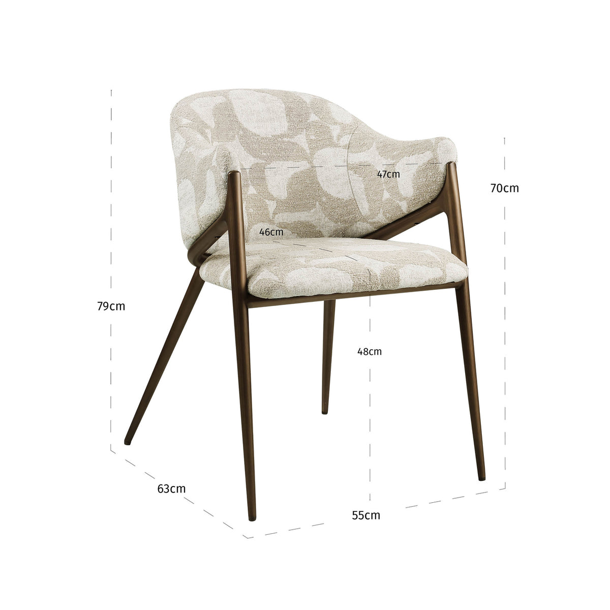 Scaun dining Gwen, oasis natural – desen tehnic cu dimensiuni