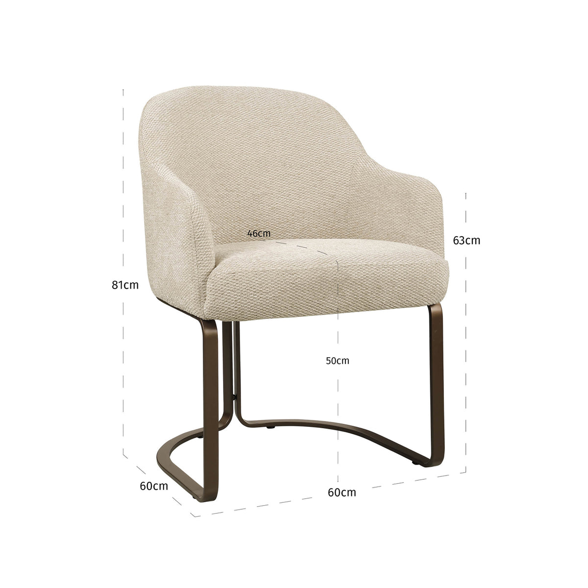 Scaun dining Hadley, boldweave natural, ignifug – desen tehnic cu dimensiuni