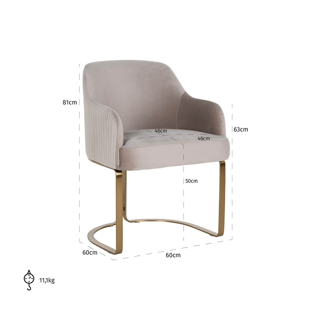 Scaun dining Hadley, catifea kaki, ignifug – desen tehnic cu dimensiuni