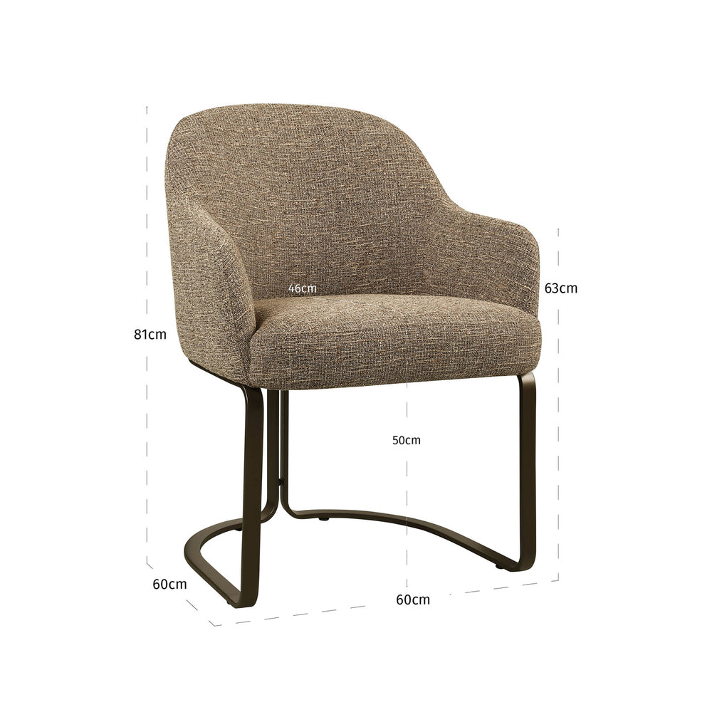 Scaun dining Hadley, tweed maro, ignifug – desen tehnic cu dimensiuni