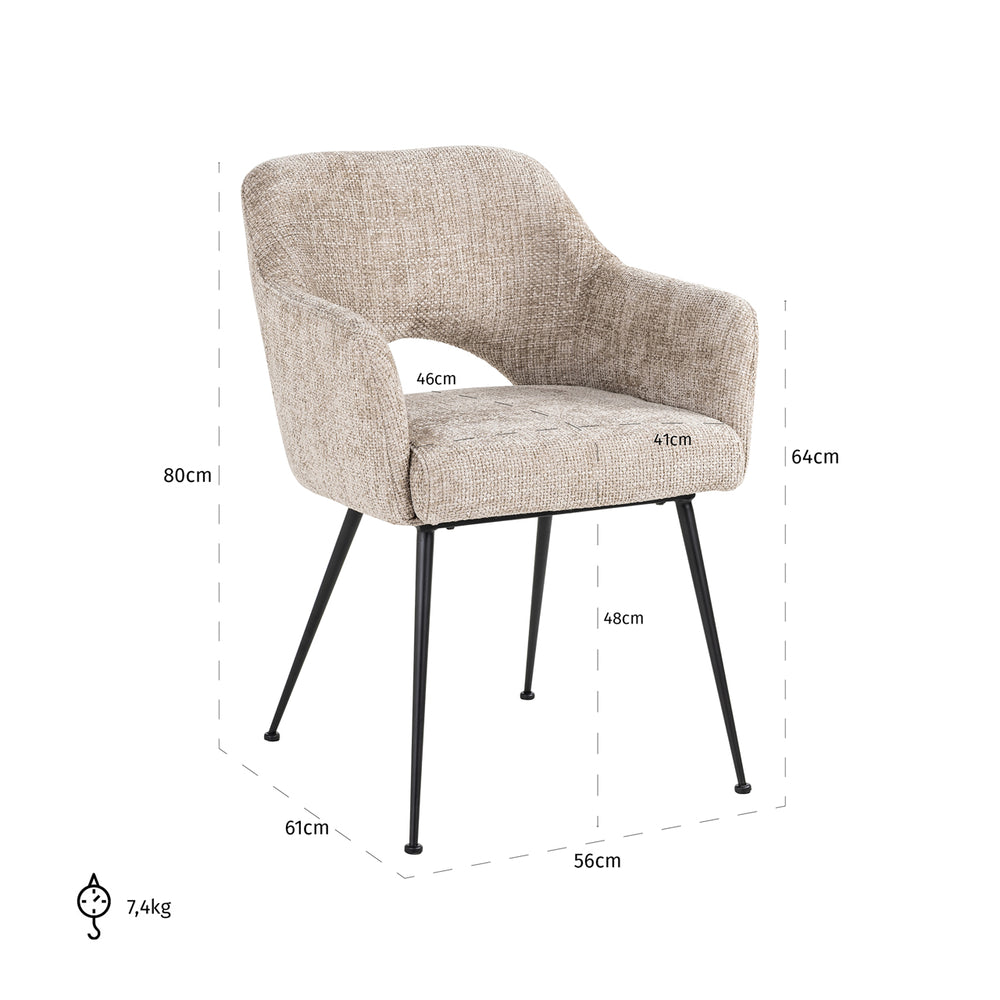Scaun dining Jenthe, renegade desert, ignifug – desen tehnic cu dimensiuni