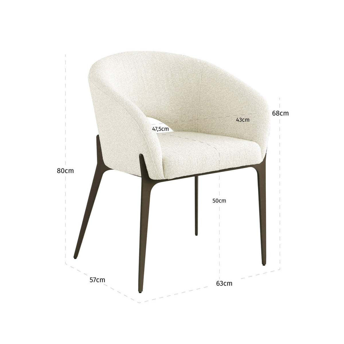 Scaun dining Kenzi, biscotti – desen tehnic cu dimensiuni