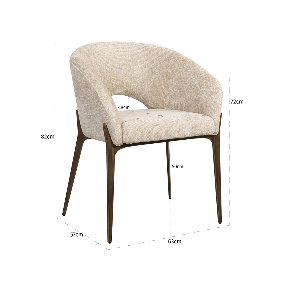 Scaun dining Kenzi, cream unicorn – desen tehnic cu dimensiuni