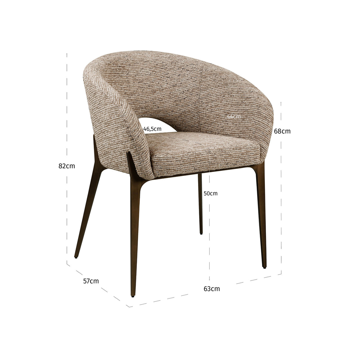 Scaun dining Kenzi, linear moca, ignifug – desen tehnic cu dimensiuni