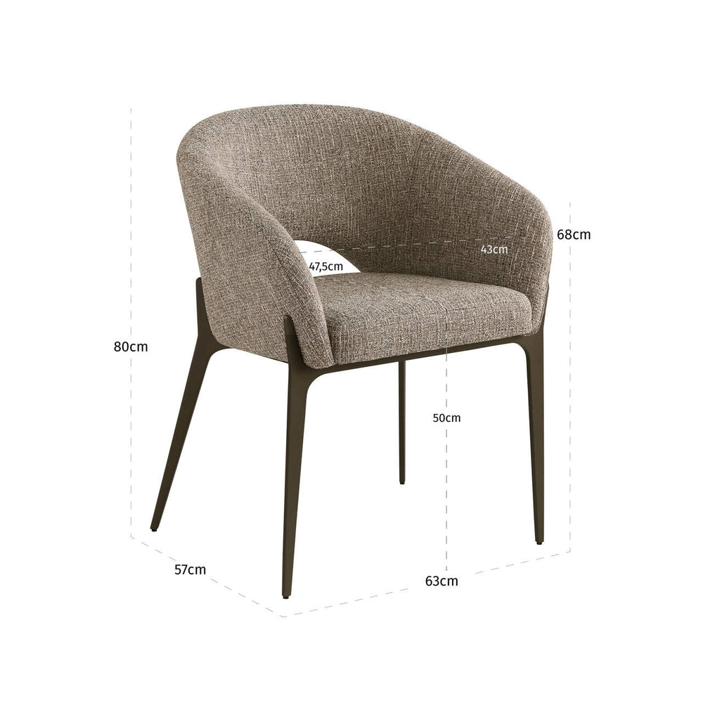 Scaun dining Kenzi, tweed maro – desen tehnic cu dimensiuni