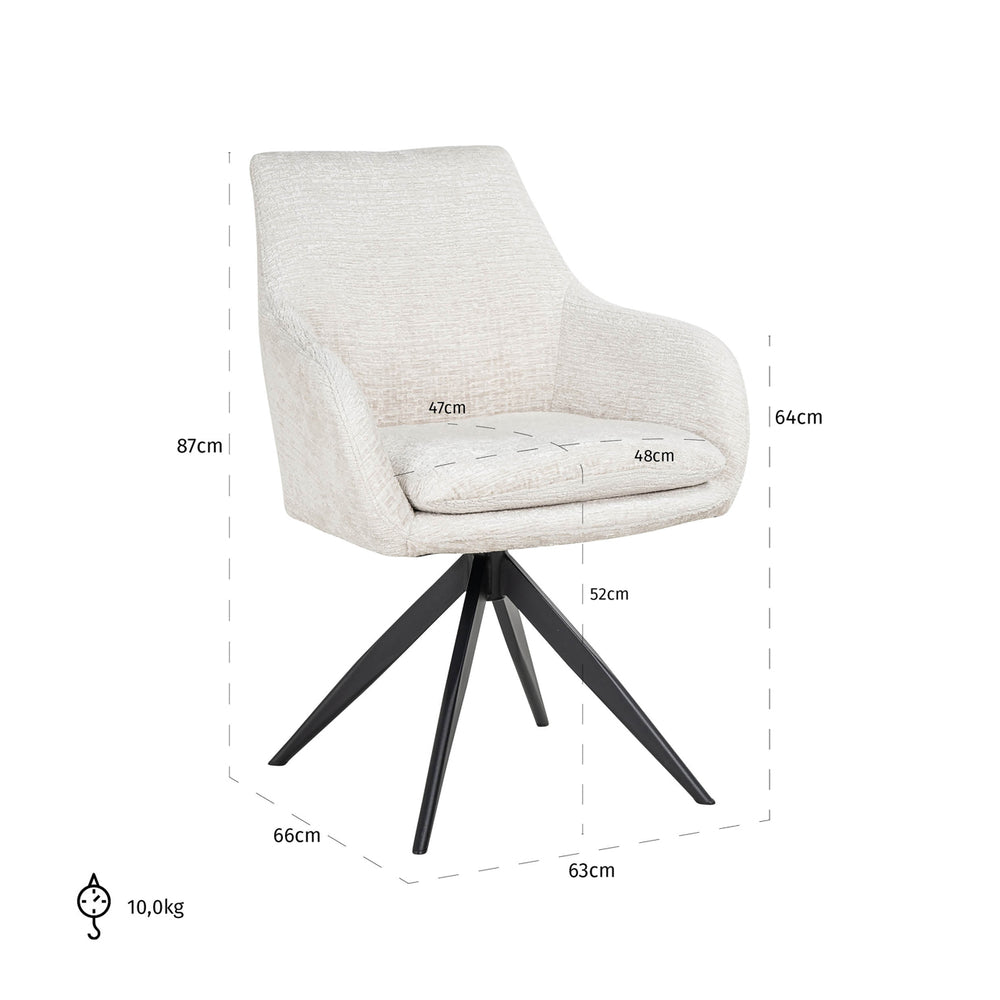 Scaun dining Lisonne, fusion crem, rotativ – desen tehnic cu dimensiuni