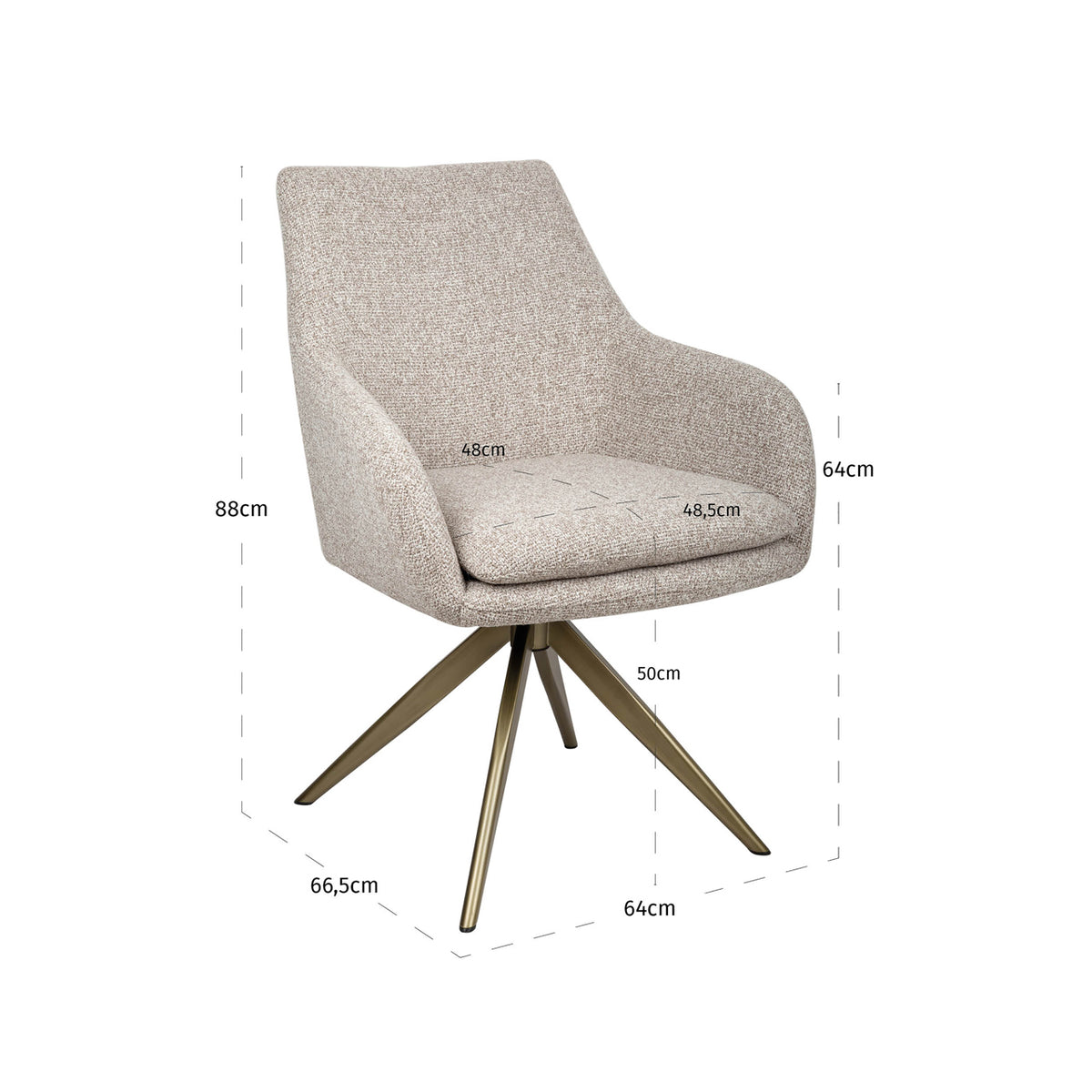 Scaun dining Lisonne, maro cayenne, rotativ, ignifug – desen tehnic cu dimensiuni