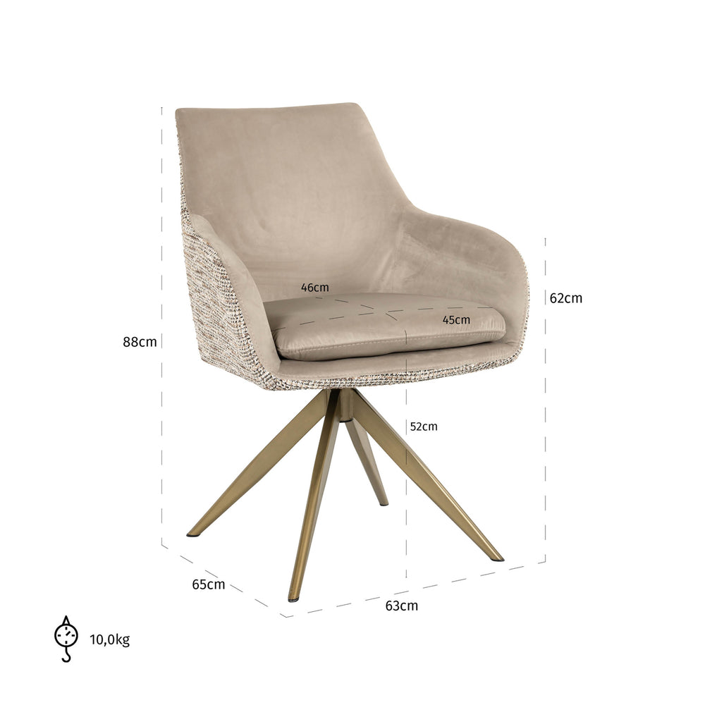 Scaun dining Lisonne, trendy nature, rotativ – desen tehnic cu dimensiuni