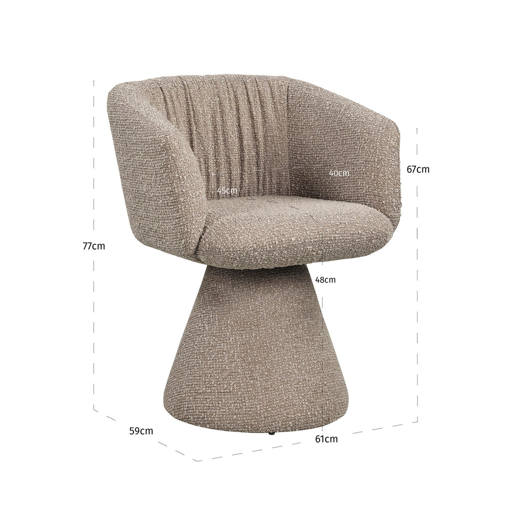 Scaun dining Madeline, chunky moca, rotativ – desen tehnic cu dimensiuni