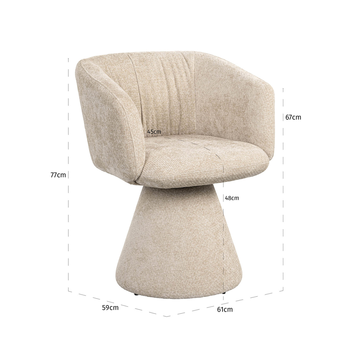 Scaun dining Madeline, cream unicorn, rotativ – desen tehnic cu dimensiuni