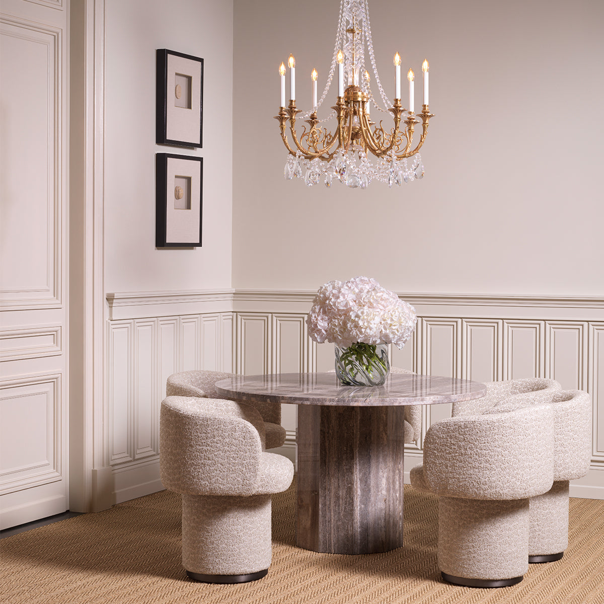 Scaun dining Marly, finisaj bronz, Vaux jacquard bej