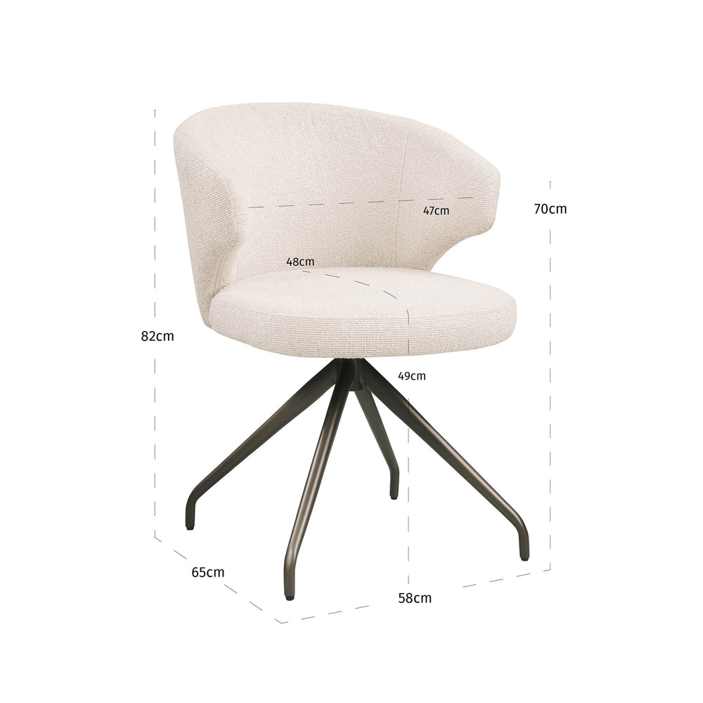 Scaun dining Milly, biscotti, rotativ – desen tehnic cu dimensiuni