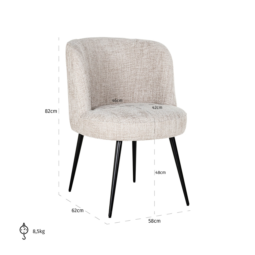 Scaun dining Morton, renegade natural – desen tehnic cu dimensiuni