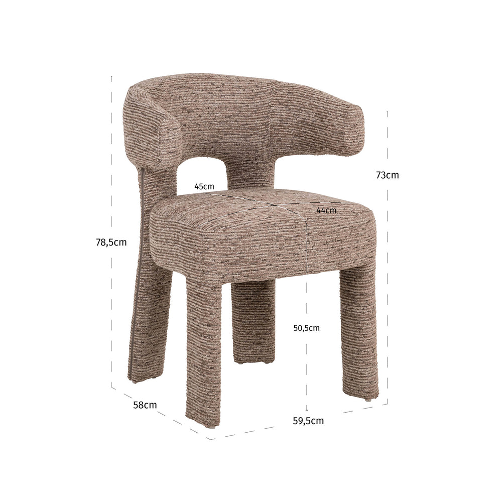Scaun dining Nerio, linear mocca – desen tehnic cu dimensiuni