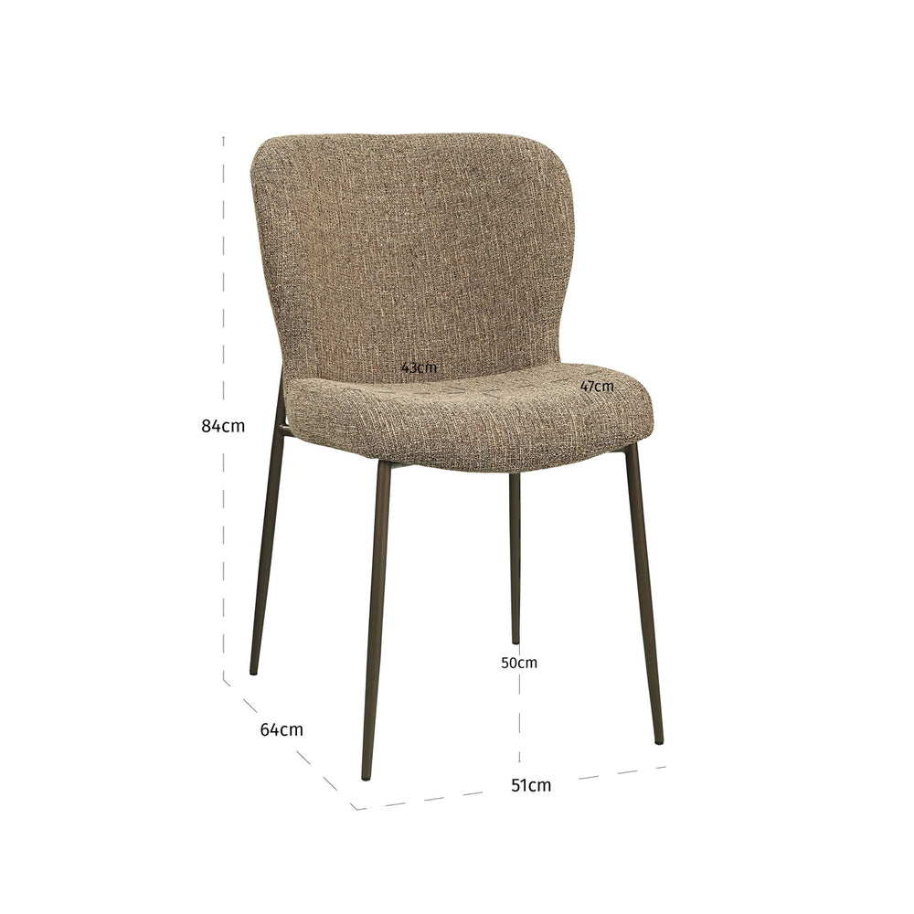Scaun dining Odarby, tweed maro, ignifug (set de 2) – desen tehnic cu dimensiuni