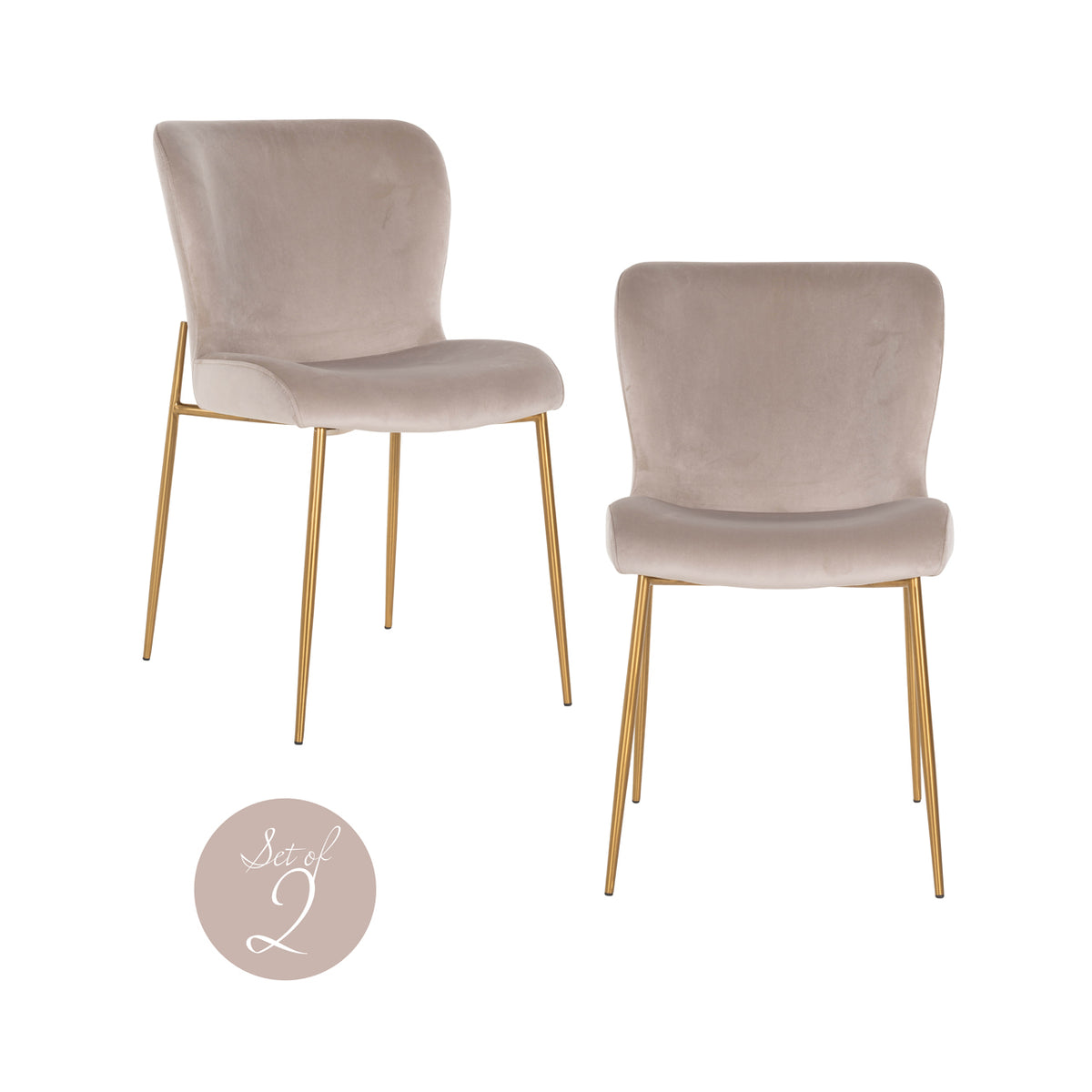 Scaun dining Odessa, catifea kaki, ignifug (set de 2)