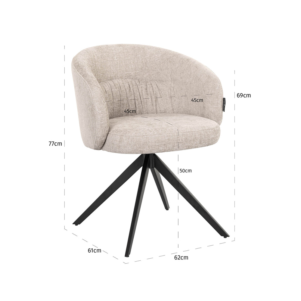 Scaun dining Olivia, natural miami, rotativ – desen tehnic cu dimensiuni
