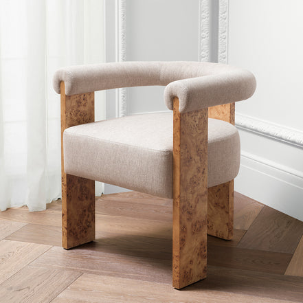 Scaun dining Percy, furnir mappa burl maro deschis, Loki natural