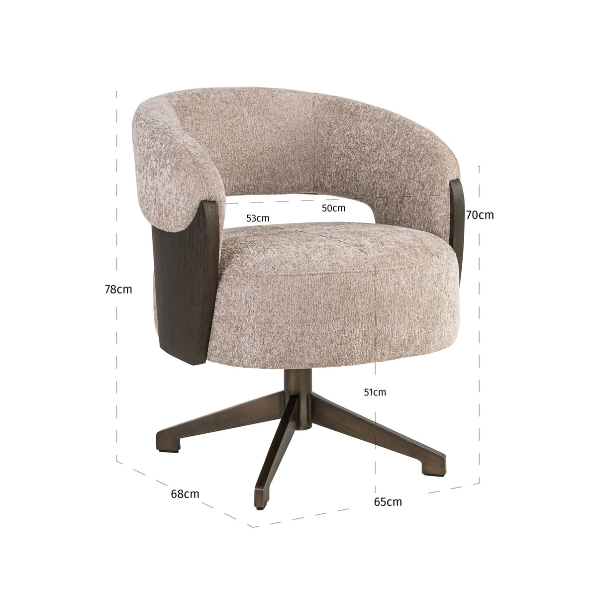 Scaun dining Pollux, be easy sand stejar, rotativ – desen tehnic cu dimensiuni