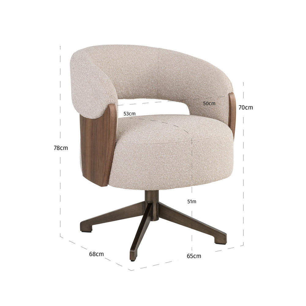 Scaun dining Pollux, lodge desert nuc, rotativ – desen tehnic cu dimensiuni