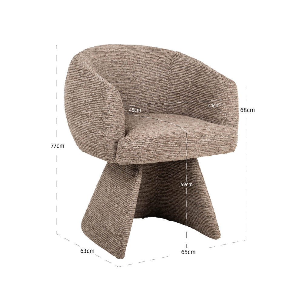 Scaun dining Quiriro, linear mocca, rotativ – desen tehnic cu dimensiuni