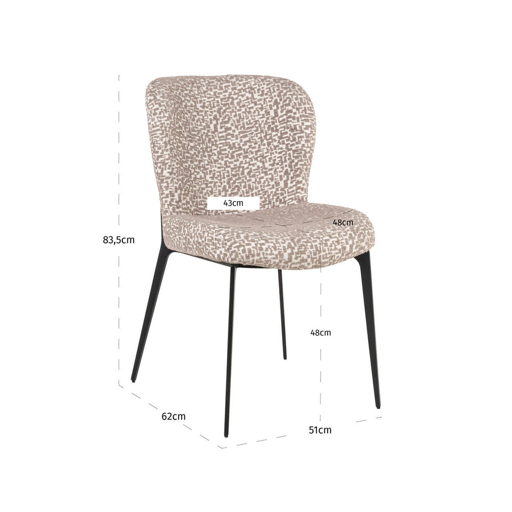 Scaun dining Sergio, geo natural – desen tehnic cu dimensiuni