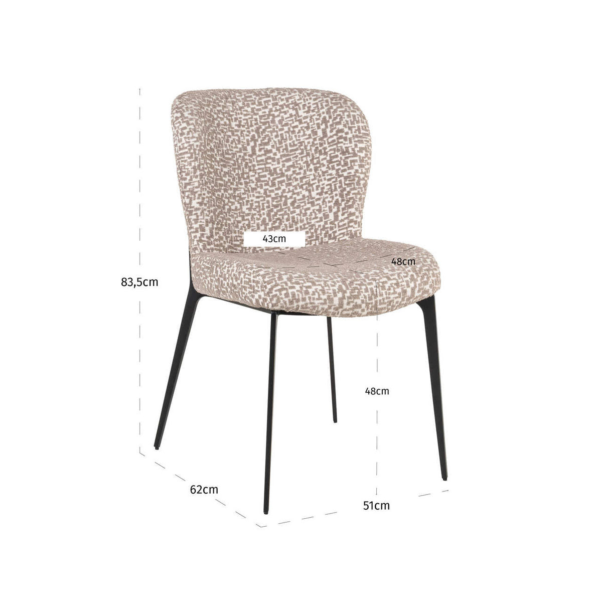 Scaun dining Sergio, geo natural – desen tehnic cu dimensiuni
