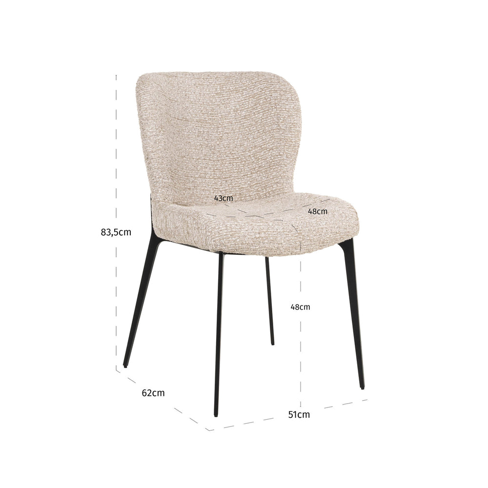 Scaun dining Sergio, linear natural – desen tehnic cu dimensiuni