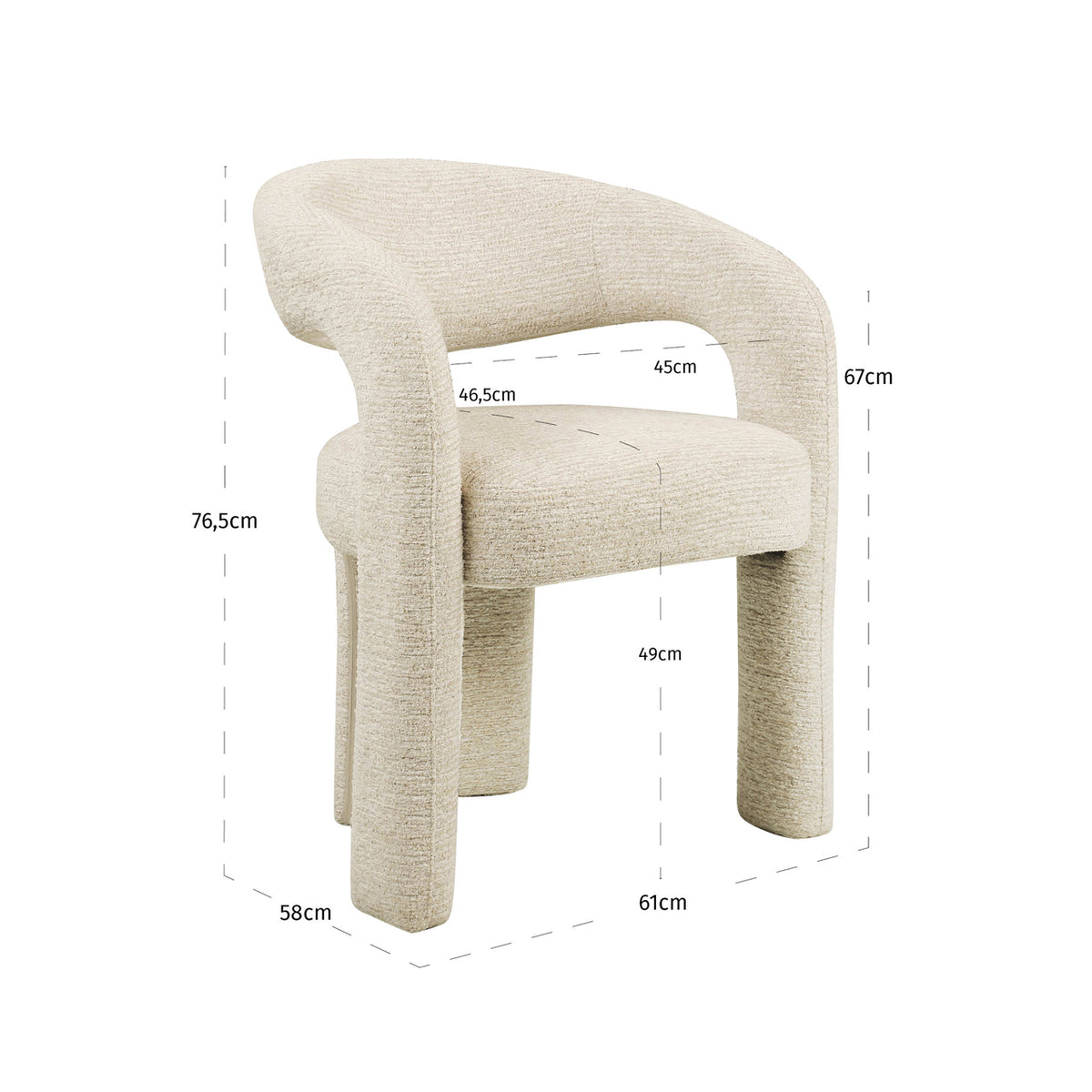 Scaun dining Soho, linear natural, ignifug – desen tehnic cu dimensiuni