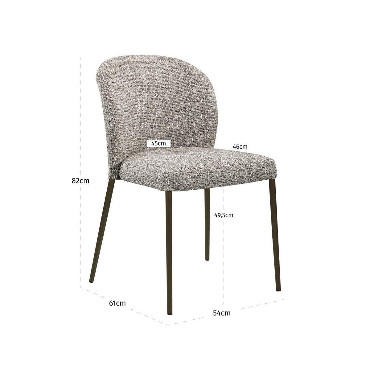 Scaun dining Stacker, tweed pământiu, ignifug (set de 2) – desen tehnic cu dimensiuni
