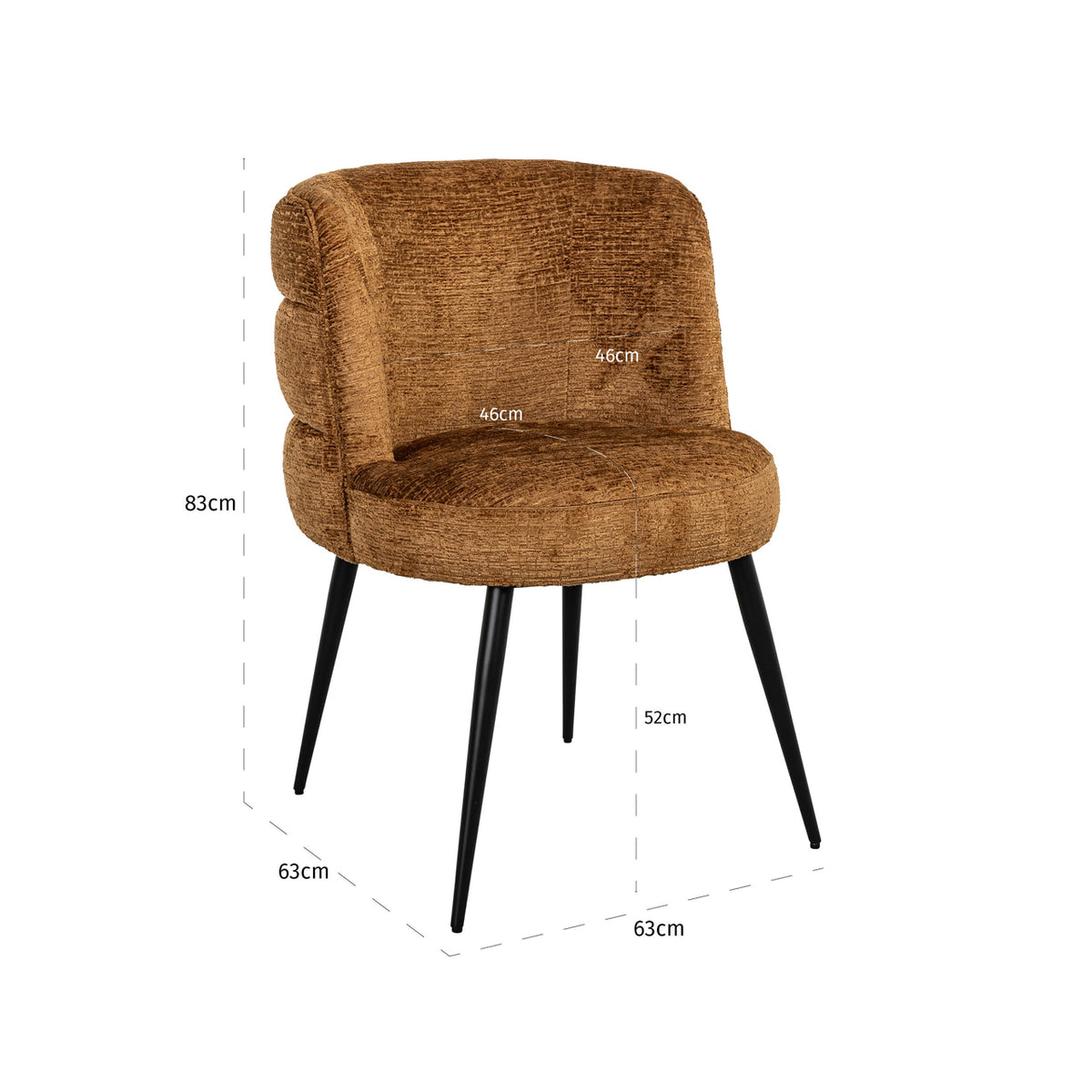 Scaun dining Stella, fusion coniac – desen tehnic cu dimensiuni