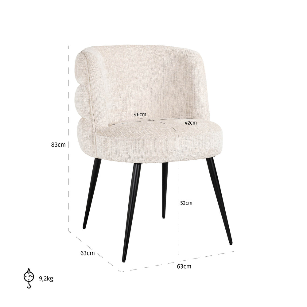 Scaun dining Stella, niagara bej, ignifug – desen tehnic cu dimensiuni