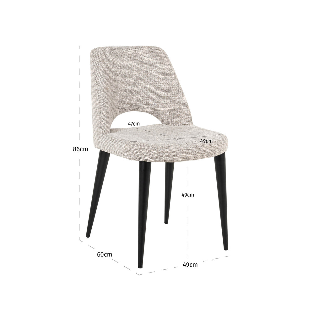 Scaun dining Tabitha, fancy natural, ignifug (set de 2) – desen tehnic cu dimensiuni