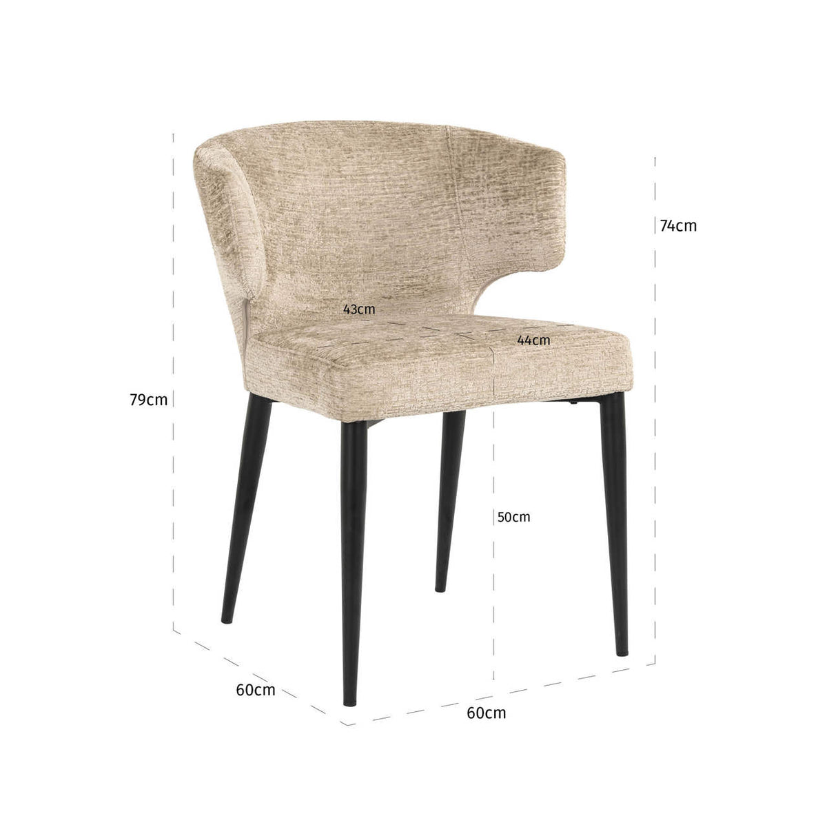Scaun dining Taylor, desert fusion, ignifug – desen tehnic cu dimensiuni