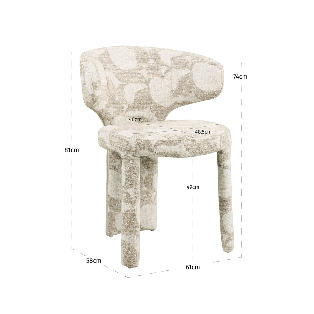 Scaun dining Viola, oasis natural – desen tehnic cu dimensiuni