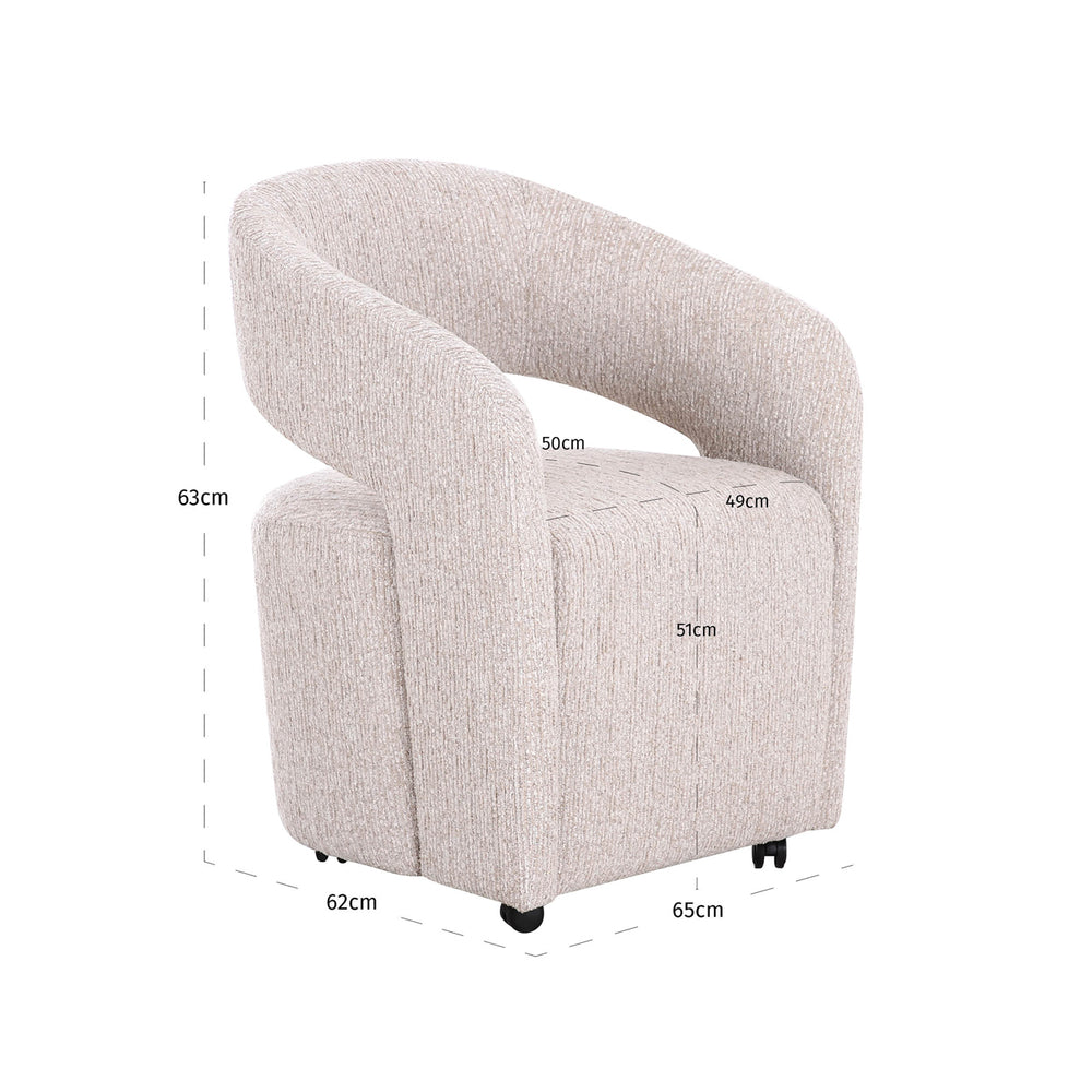 Scaun dining Vixen, natural linear, cu roți – desen tehnic cu dimensiuni