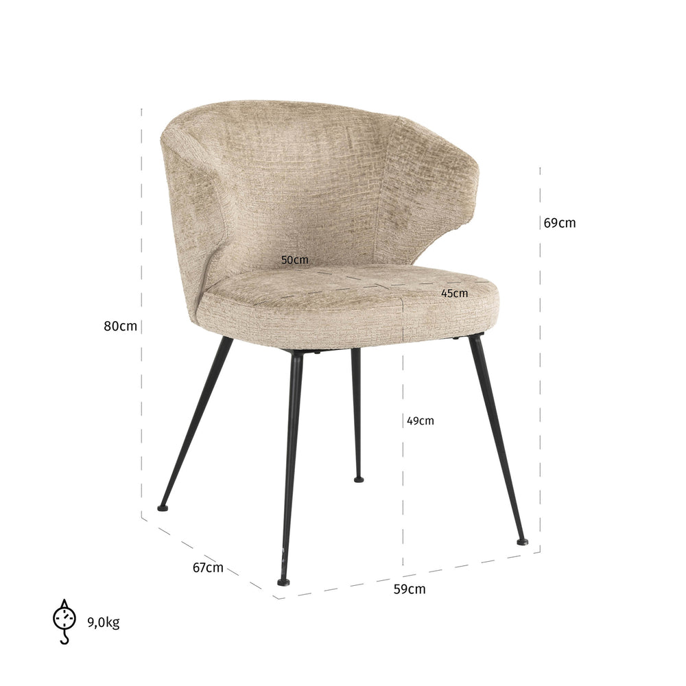 Scaun dining Xandra, desert fusion, ignifug – desen tehnic cu dimensiuni