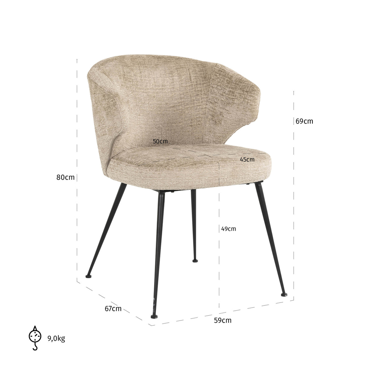 Scaun dining Xandra, desert fusion, ignifug – desen tehnic cu dimensiuni