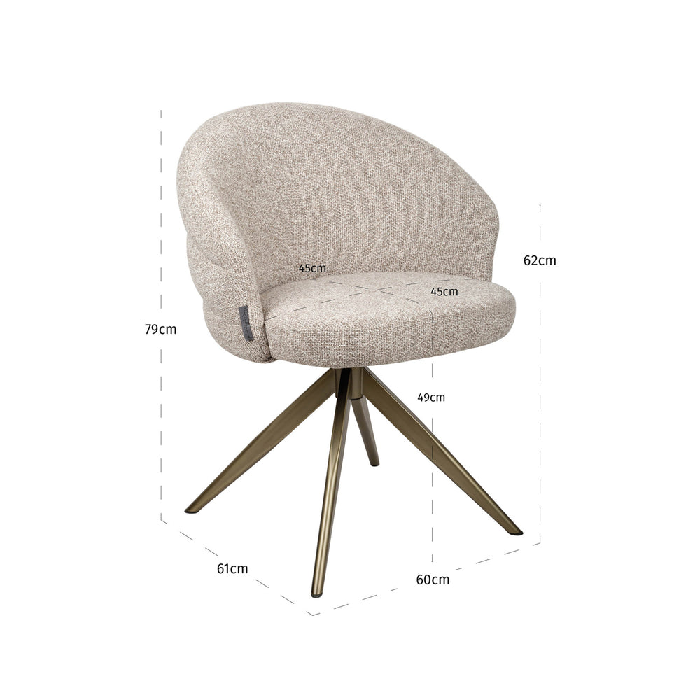 Scaun dining Zendaya, maro cayenne, rotativ, ignifug – desen tehnic cu dimensiuni
