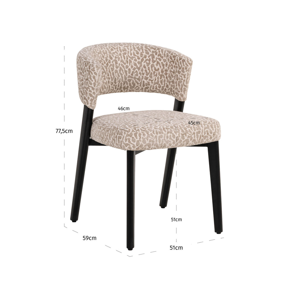 Scaun dining Zeno, leopard bej – desen tehnic cu dimensiuni