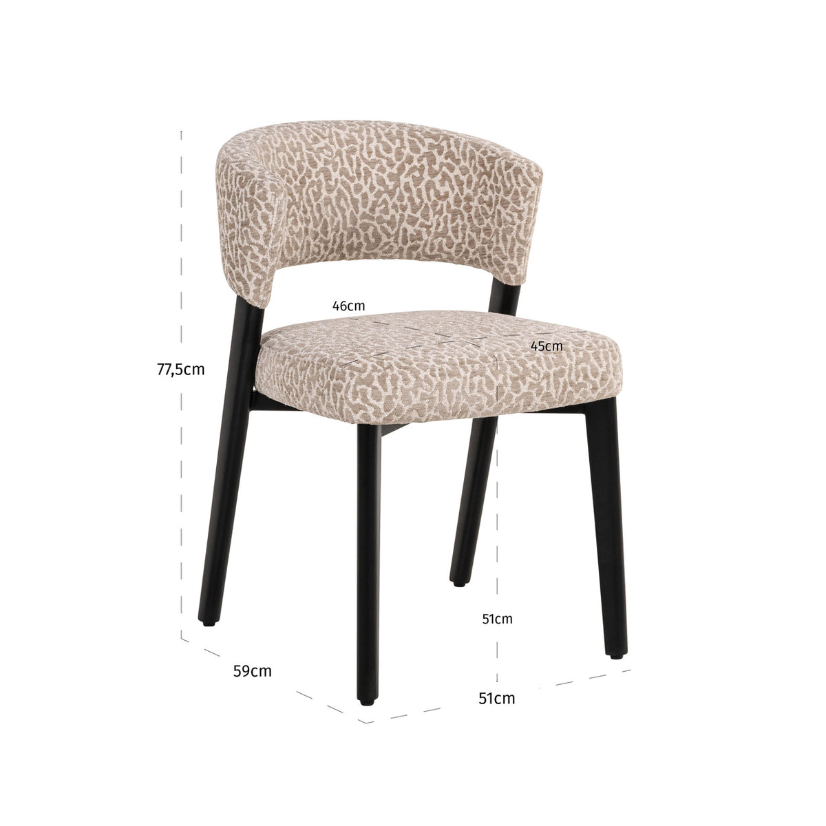 Scaun dining Zeno, leopard bej – desen tehnic cu dimensiuni