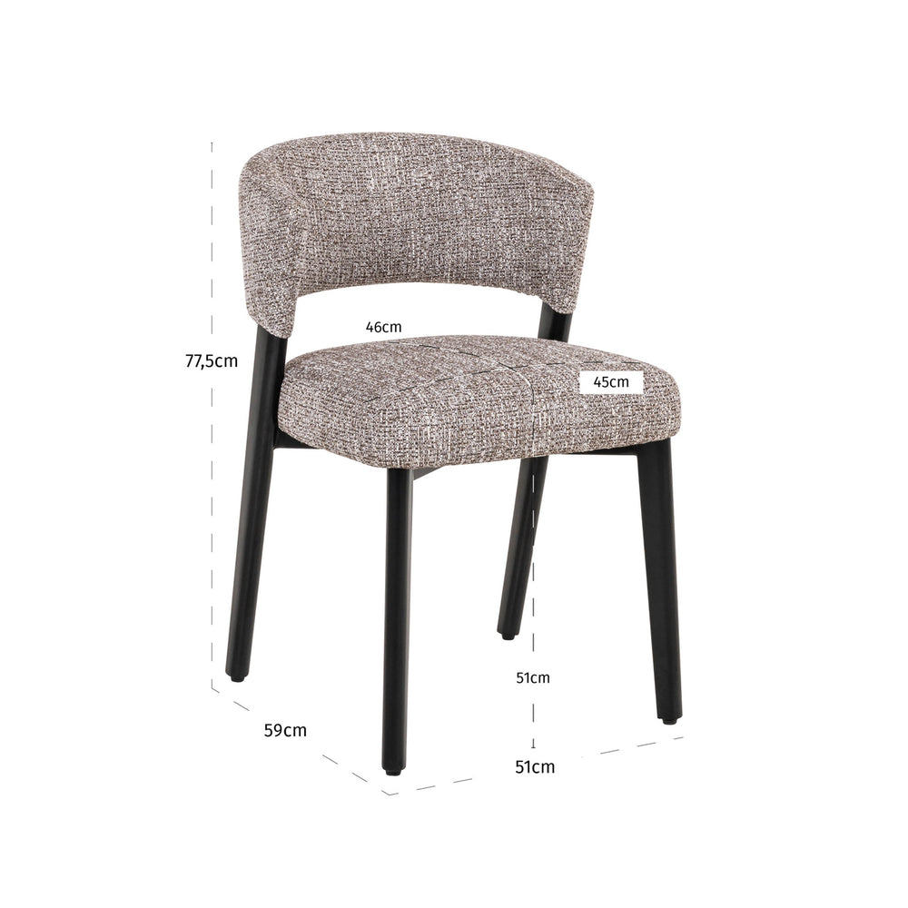 Scaun dining Zeno, tweed earth – desen tehnic cu dimensiuni