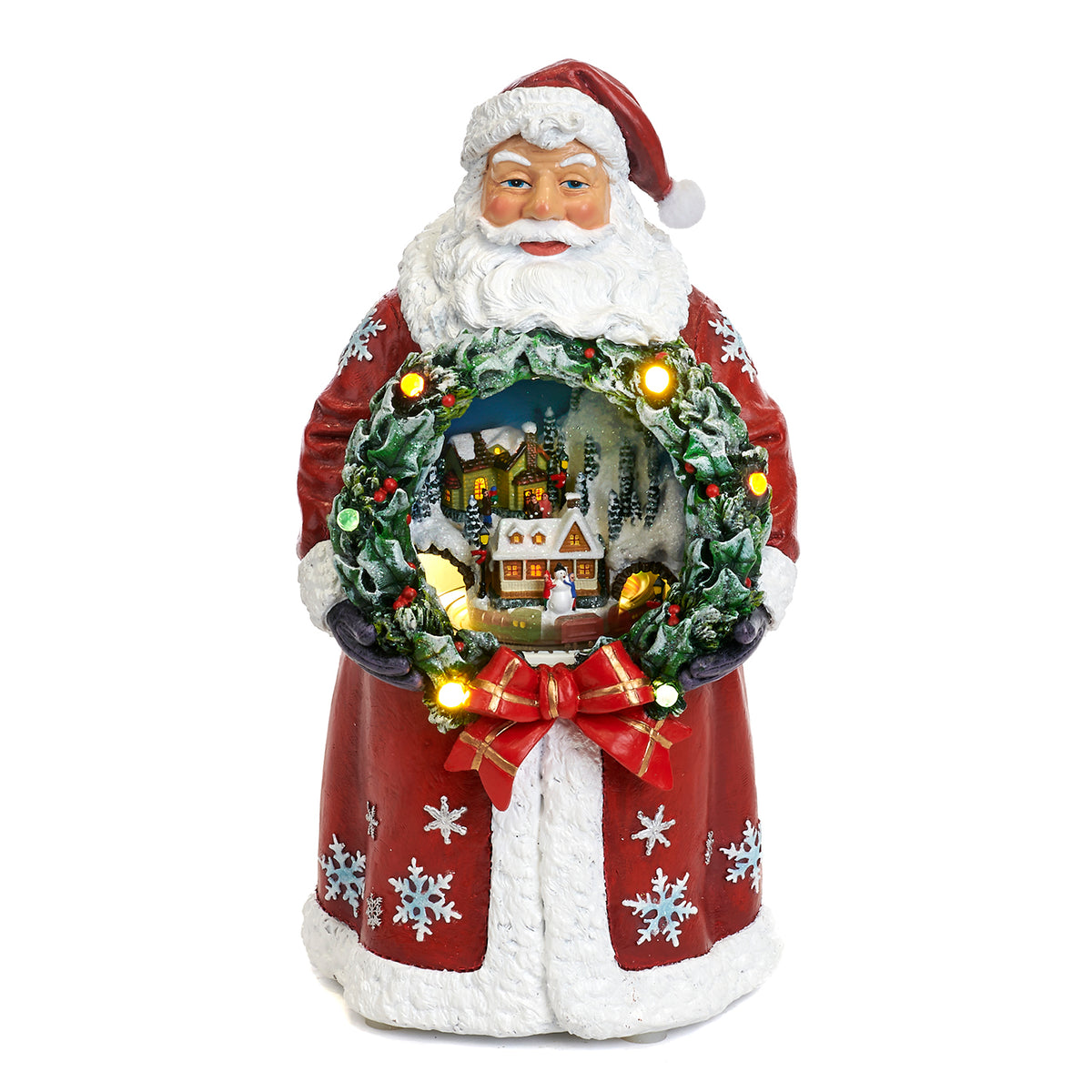 Scenă cu Moș Crăciun și coroniță, cu LED, muzicală și cu mișcare, 30,5 cm