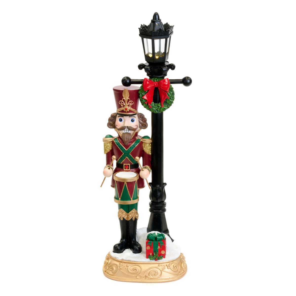 Scenă cu spărgător de nuci și felinar, cu LED, burgund, 46 cm