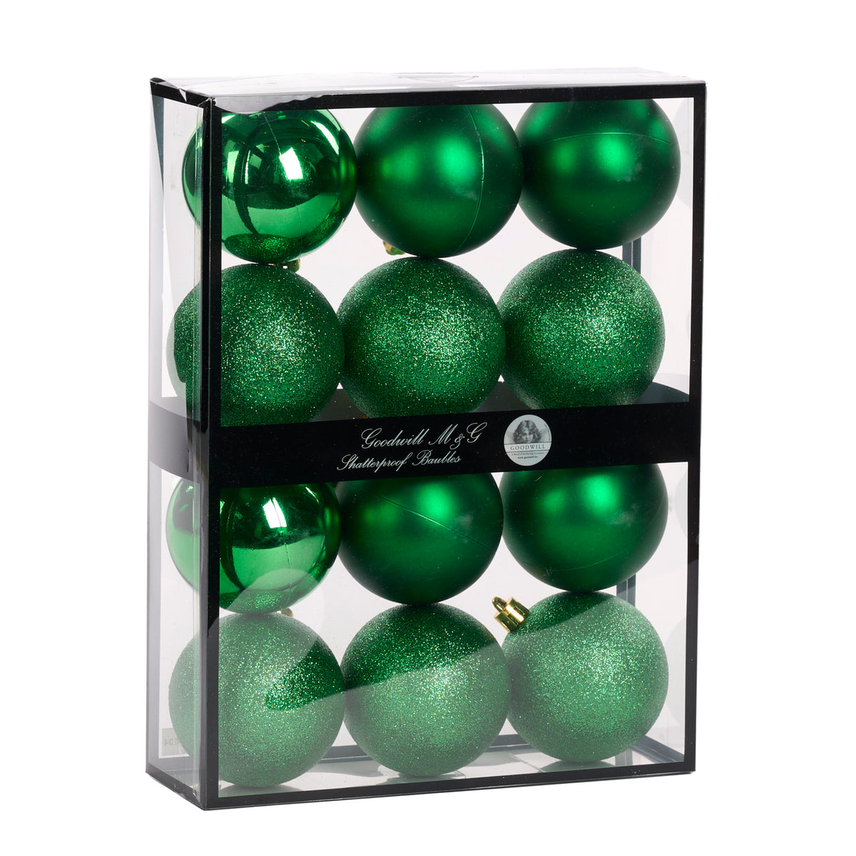 Set 12 globuri inspargibile în finisaje mixte, verde, 7 cm