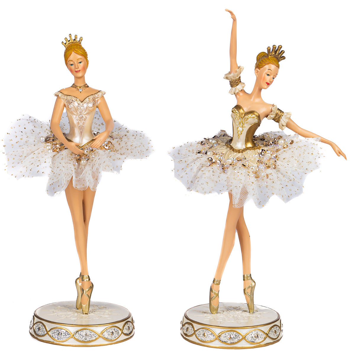 Set 2 balerine din tul pe bază, alb/auriu, 29 cm
