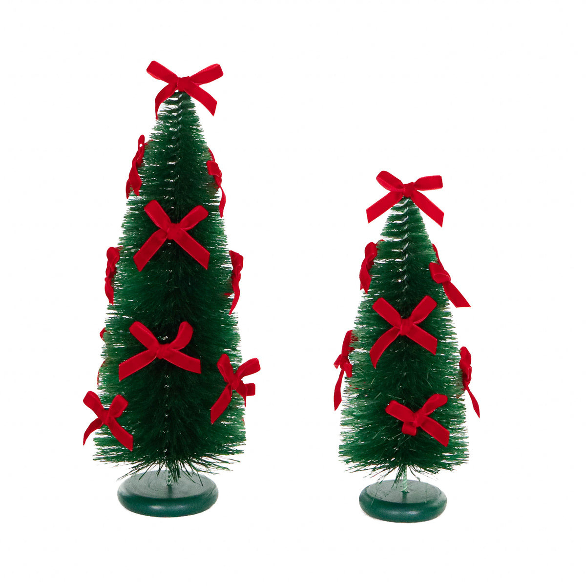 Set 2 brăduți cu ace și funde, verde/roșu, 32/24 cm