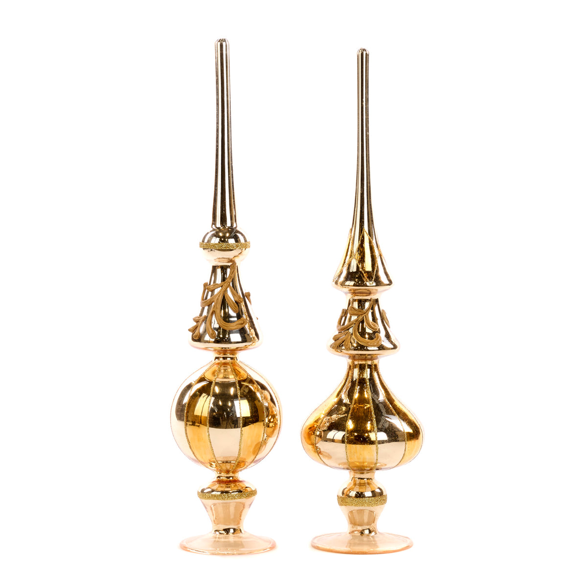 Set 2 brăduți decorativi din sticlă cu dungi, auriu/șampanie, 40,5 cm
