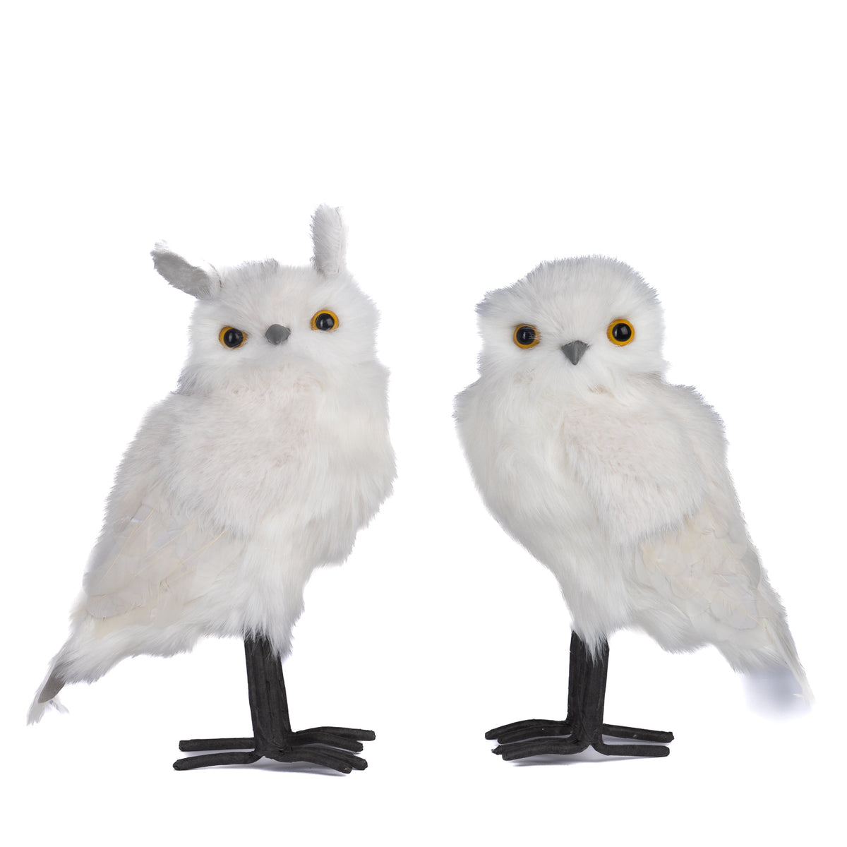 Set 2 bufnițe decorative din blăniță, albe, 31 cm